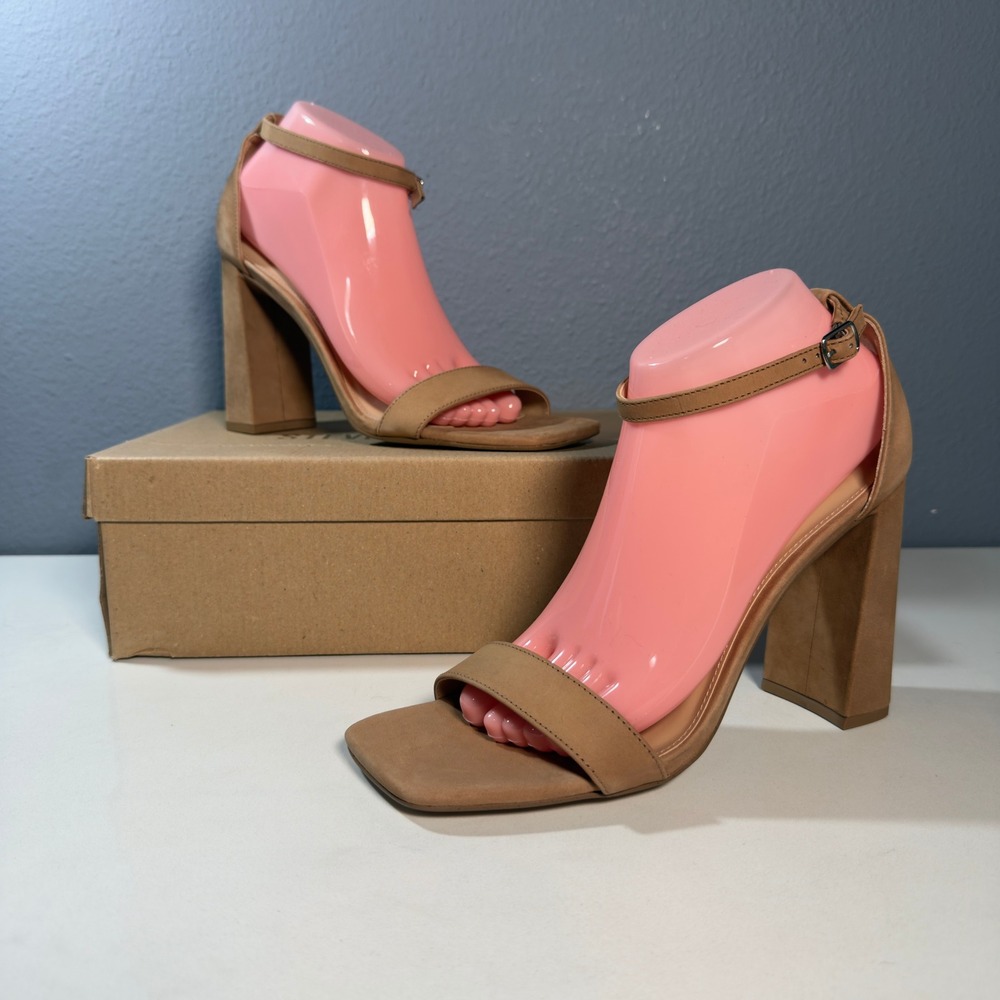 Steve Madden Tiaa Sandals Women 9.5 Camel New Block Heel Square Toe TIAA01S1 - Picture 5 of 12